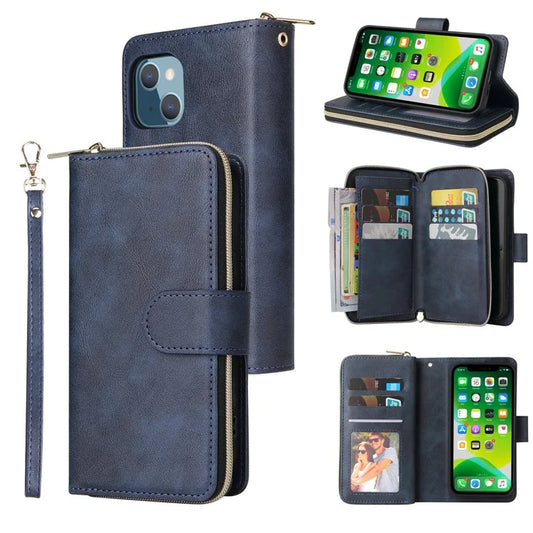 For iPhone 13 Case Wallet Zippered Stand Leather Phone Cover