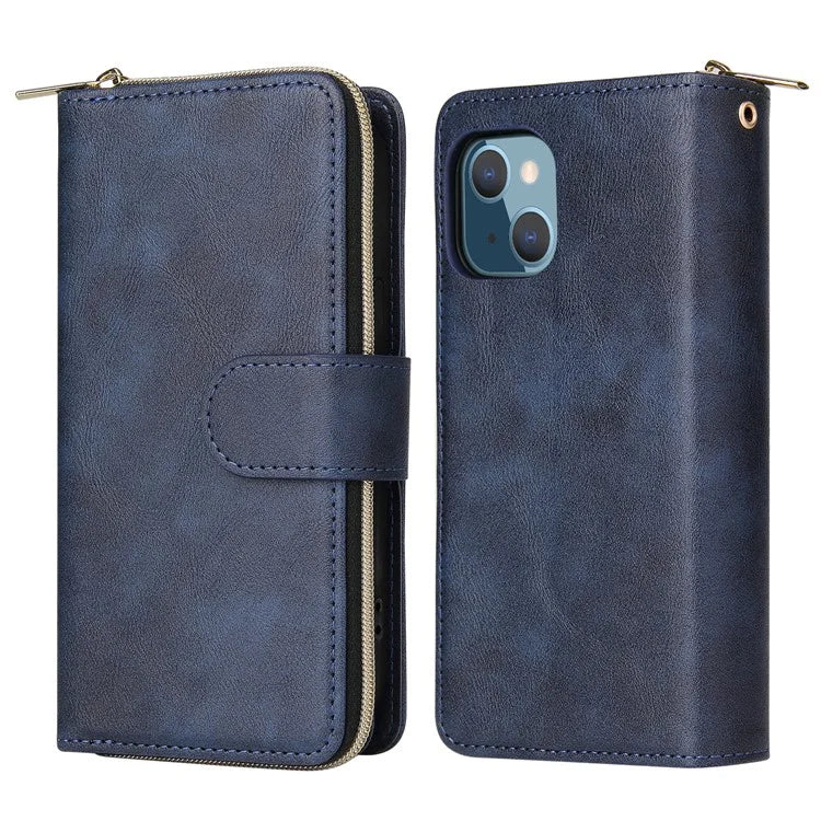 For iPhone 13 Case Wallet Zippered Stand Leather Phone Cover
