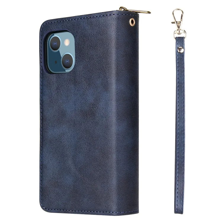 For iPhone 13 Case Wallet Zippered Stand Leather Phone Cover
