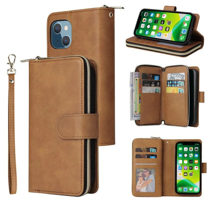For iPhone 13 Case Wallet Zippered Stand Leather Phone Cover