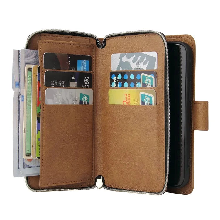 For iPhone 13 Case Wallet Zippered Stand Leather Phone Cover