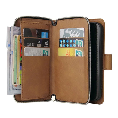 For iPhone 13 Case Wallet Zippered Stand Leather Phone Cover