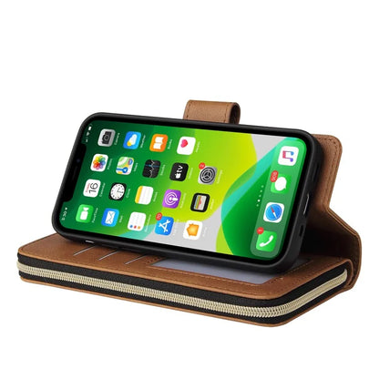 For iPhone 13 Case Wallet Zippered Stand Leather Phone Cover