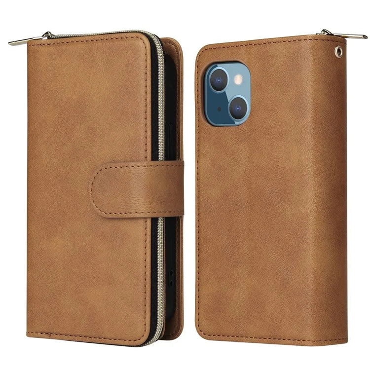 For iPhone 13 Case Wallet Zippered Stand Leather Phone Cover