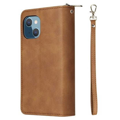 For iPhone 13 Case Wallet Zippered Stand Leather Phone Cover
