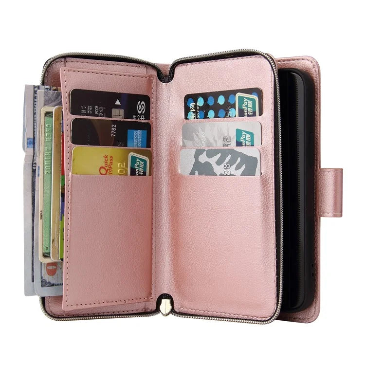 For iPhone 13 Case Wallet Zippered Stand Leather Phone Cover