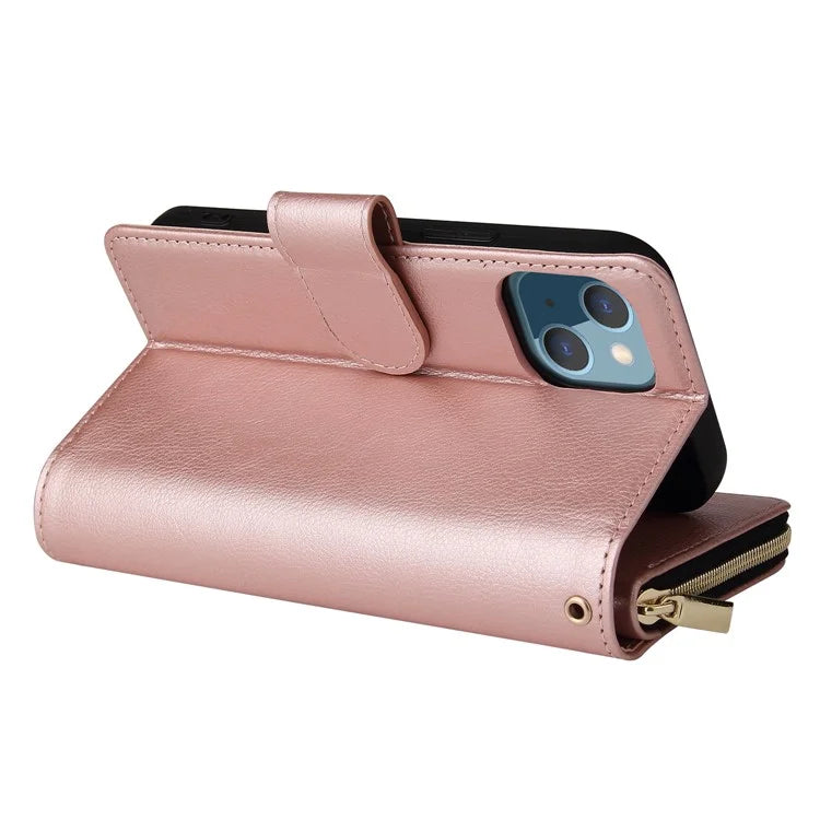 For iPhone 13 Case Wallet Zippered Stand Leather Phone Cover