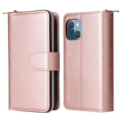 For iPhone 13 Case Wallet Zippered Stand Leather Phone Cover