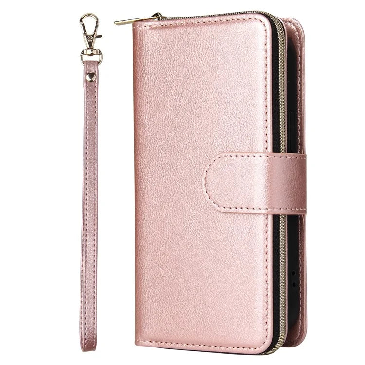 For iPhone 13 Case Wallet Zippered Stand Leather Phone Cover