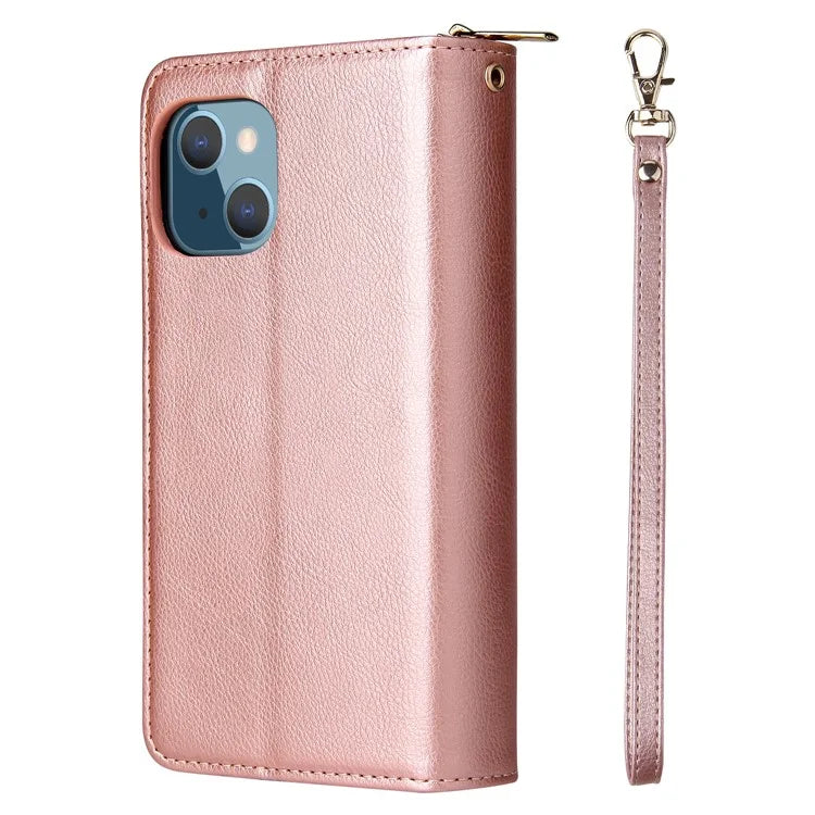 For iPhone 13 Case Wallet Zippered Stand Leather Phone Cover