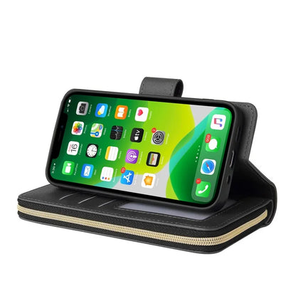For iPhone 13 Case Wallet Zippered Stand Leather Phone Cover