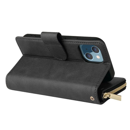 For iPhone 13 Case Wallet Zippered Stand Leather Phone Cover
