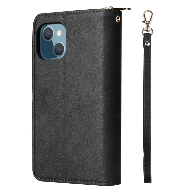 For iPhone 13 Case Wallet Zippered Stand Leather Phone Cover