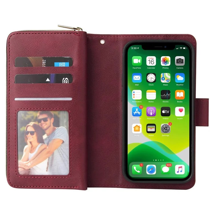 For iPhone 13 Case Wallet Zippered Stand Leather Phone Cover
