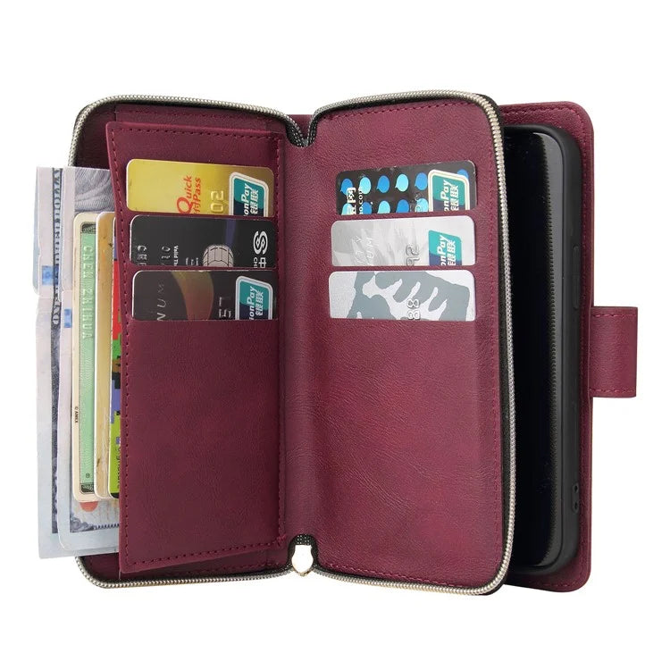 For iPhone 13 Case Wallet Zippered Stand Leather Phone Cover