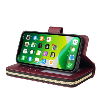 For iPhone 13 Case Wallet Zippered Stand Leather Phone Cover