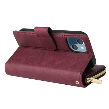 For iPhone 13 Case Wallet Zippered Stand Leather Phone Cover