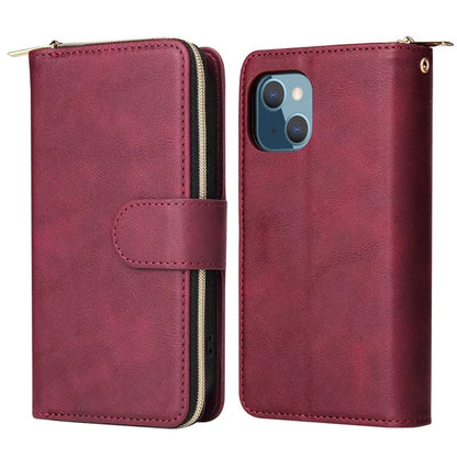For iPhone 13 Case Wallet Zippered Stand Leather Phone Cover