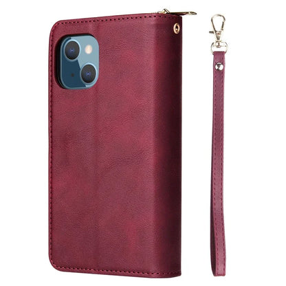 For iPhone 13 Case Wallet Zippered Stand Leather Phone Cover