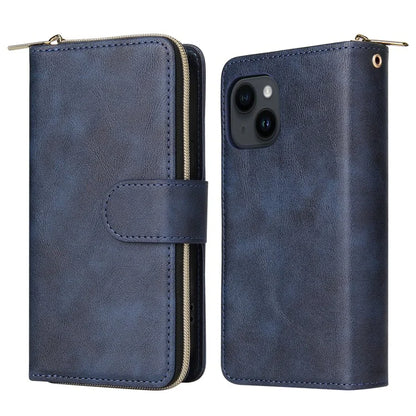 For iPhone 14 Leather Case Card Slots Zipper Wallet Mobile Phone Cover