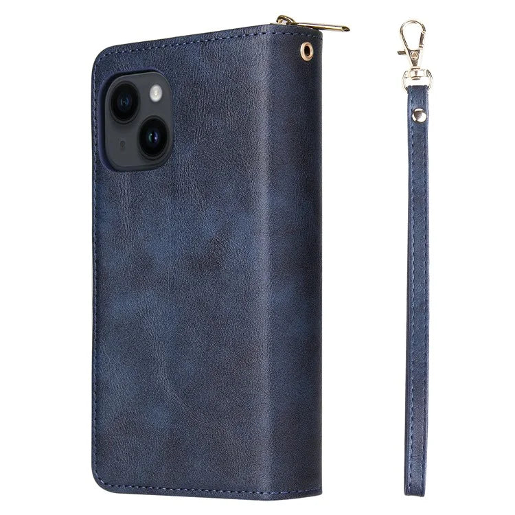 For iPhone 14 Leather Case Card Slots Zipper Wallet Mobile Phone Cover