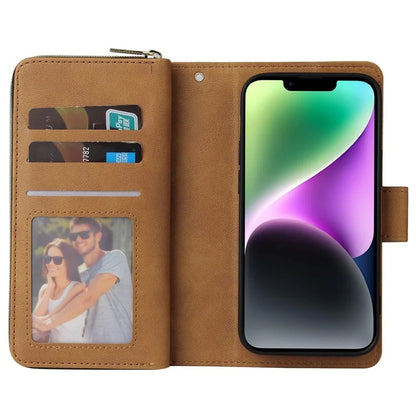 For iPhone 14 Leather Case Card Slots Zipper Wallet Mobile Phone Cover