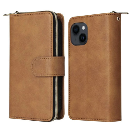 For iPhone 14 Leather Case Card Slots Zipper Wallet Mobile Phone Cover