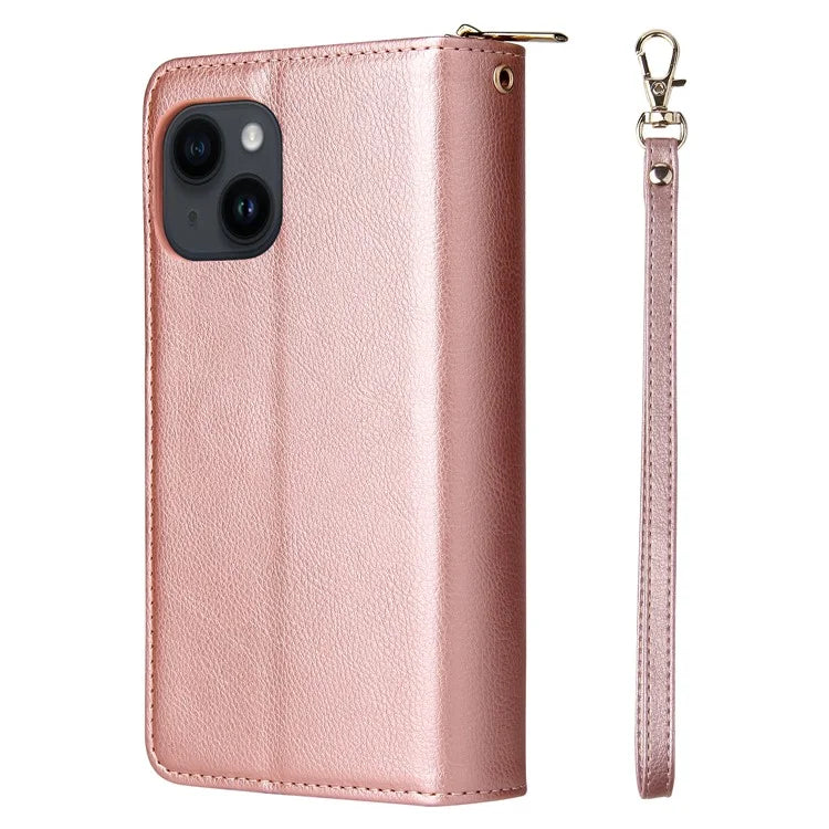 For iPhone 14 Leather Case Card Slots Zipper Wallet Mobile Phone Cover