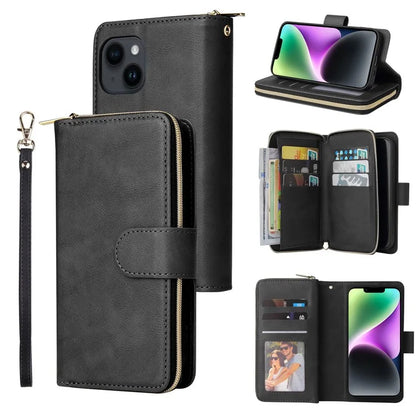 For iPhone 14 Leather Case Card Slots Zipper Wallet Mobile Phone Cover