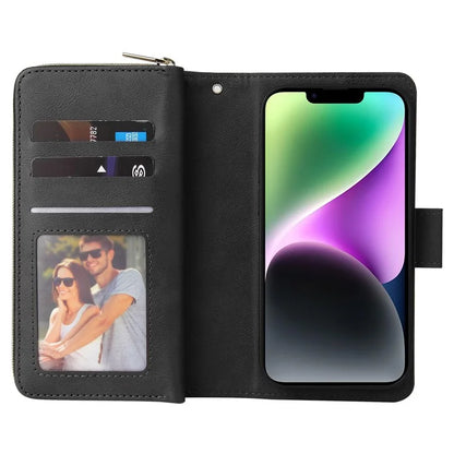 For iPhone 14 Leather Case Card Slots Zipper Wallet Mobile Phone Cover
