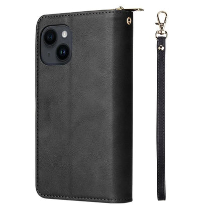 For iPhone 14 Leather Case Card Slots Zipper Wallet Mobile Phone Cover