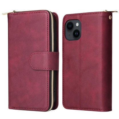 For iPhone 14 Leather Case Card Slots Zipper Wallet Mobile Phone Cover