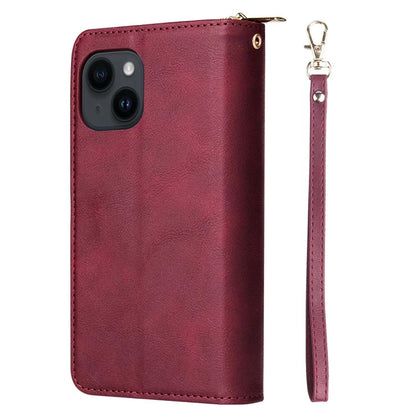 For iPhone 14 Leather Case Card Slots Zipper Wallet Mobile Phone Cover