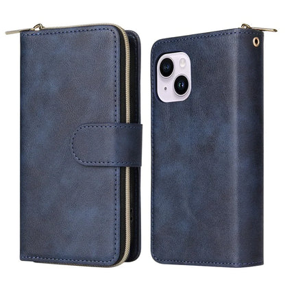 For iPhone 14 Plus Case Zipper Pocket TPU+PU Leather Phone Stand Cover