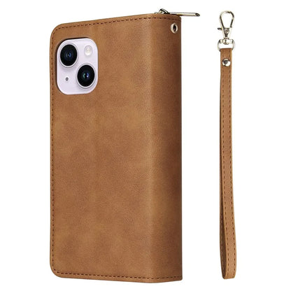 For iPhone 14 Plus Case Zipper Pocket TPU+PU Leather Phone Stand Cover
