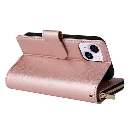 For iPhone 14 Plus Case Zipper Pocket TPU+PU Leather Phone Stand Cover