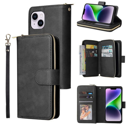 For iPhone 14 Plus Case Zipper Pocket TPU+PU Leather Phone Stand Cover