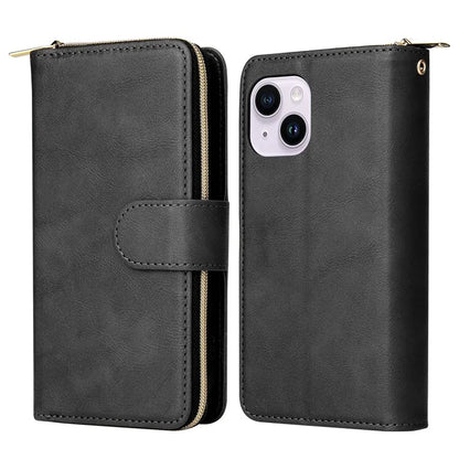 For iPhone 14 Plus Case Zipper Pocket TPU+PU Leather Phone Stand Cover