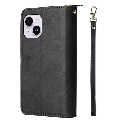 For iPhone 14 Plus Case Zipper Pocket TPU+PU Leather Phone Stand Cover