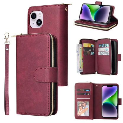 For iPhone 14 Plus Case Zipper Pocket TPU+PU Leather Phone Stand Cover