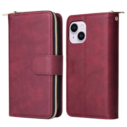 For iPhone 14 Plus Case Zipper Pocket TPU+PU Leather Phone Stand Cover