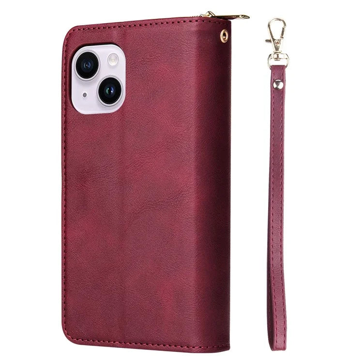 For iPhone 14 Plus Case Zipper Pocket TPU+PU Leather Phone Stand Cover
