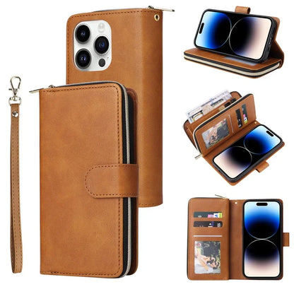 For iPhone 14 Pro Case Zipper Pocket TPU+PU Leather Flip Stand Phone Shell