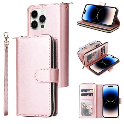 For iPhone 14 Pro Case Zipper Pocket TPU+PU Leather Flip Stand Phone Shell