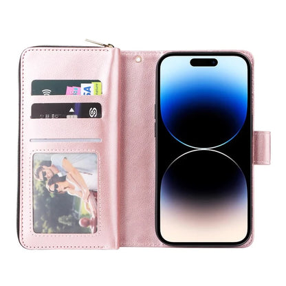 For iPhone 14 Pro Case Zipper Pocket TPU+PU Leather Flip Stand Phone Shell