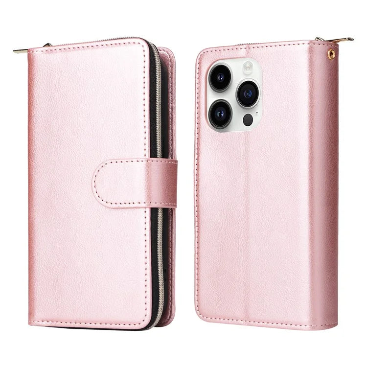 For iPhone 14 Pro Case Zipper Pocket TPU+PU Leather Flip Stand Phone Shell