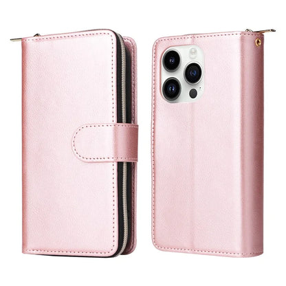 For iPhone 14 Pro Case Zipper Pocket TPU+PU Leather Flip Stand Phone Shell