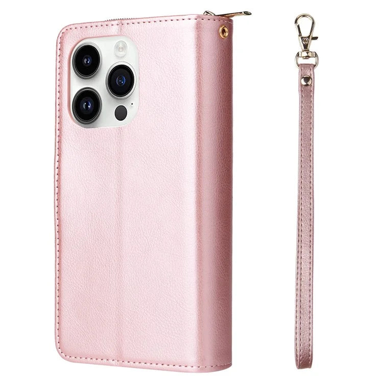 For iPhone 14 Pro Case Zipper Pocket TPU+PU Leather Flip Stand Phone Shell