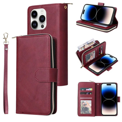 For iPhone 14 Pro Case Zipper Pocket TPU+PU Leather Flip Stand Phone Shell