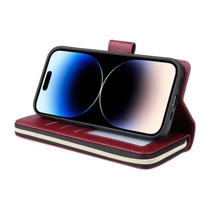 For iPhone 14 Pro Case Zipper Pocket TPU+PU Leather Flip Stand Phone Shell